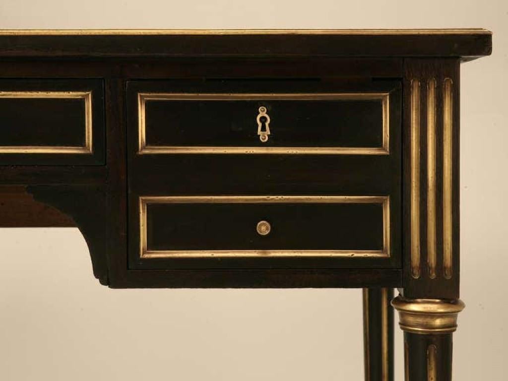 Brass 19th Century French Ebonized Mahogany Napoleon III Desk with Leather Top