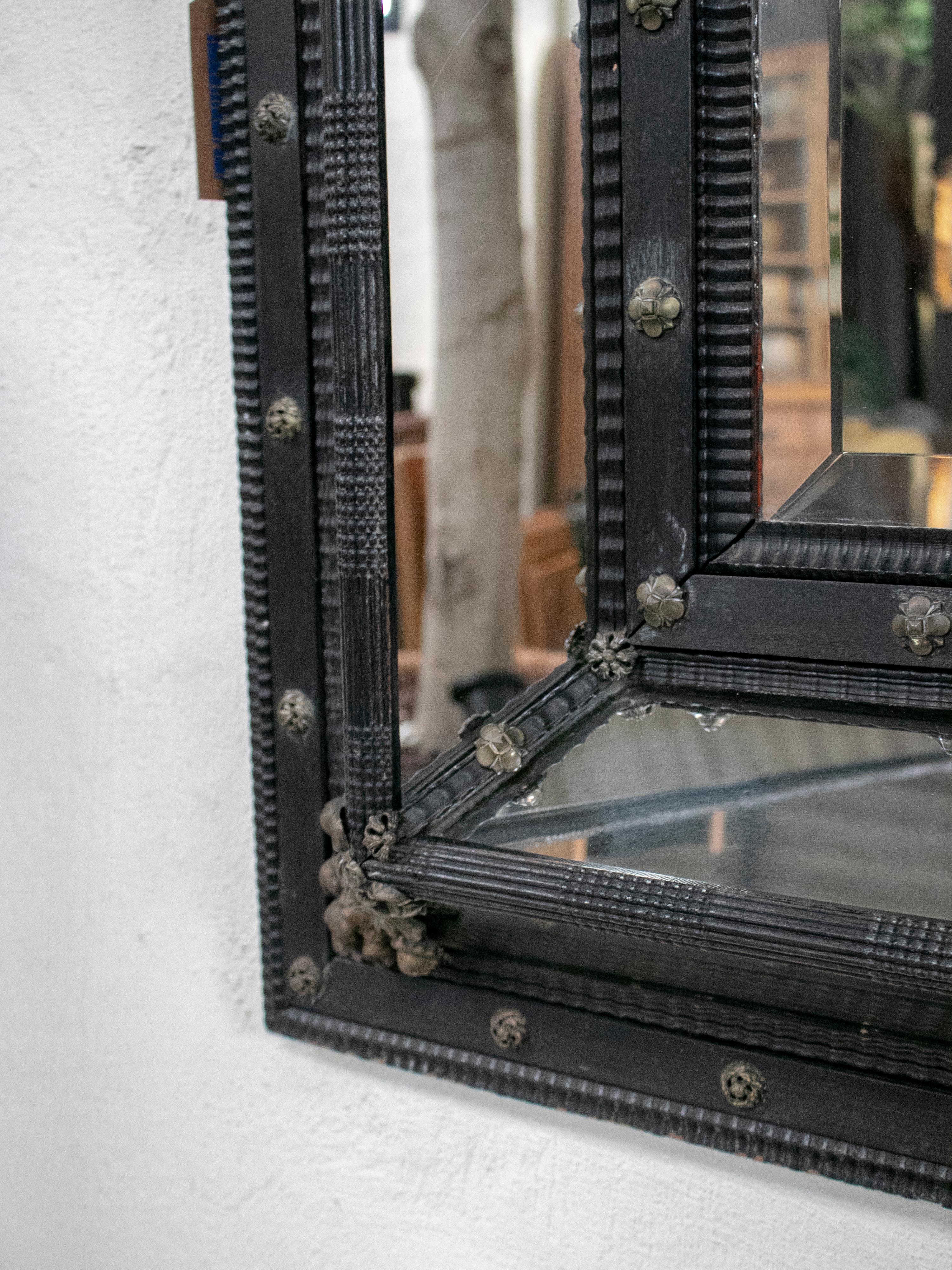 19th Century French Ebonized Mirror with Bronze Decorations 6