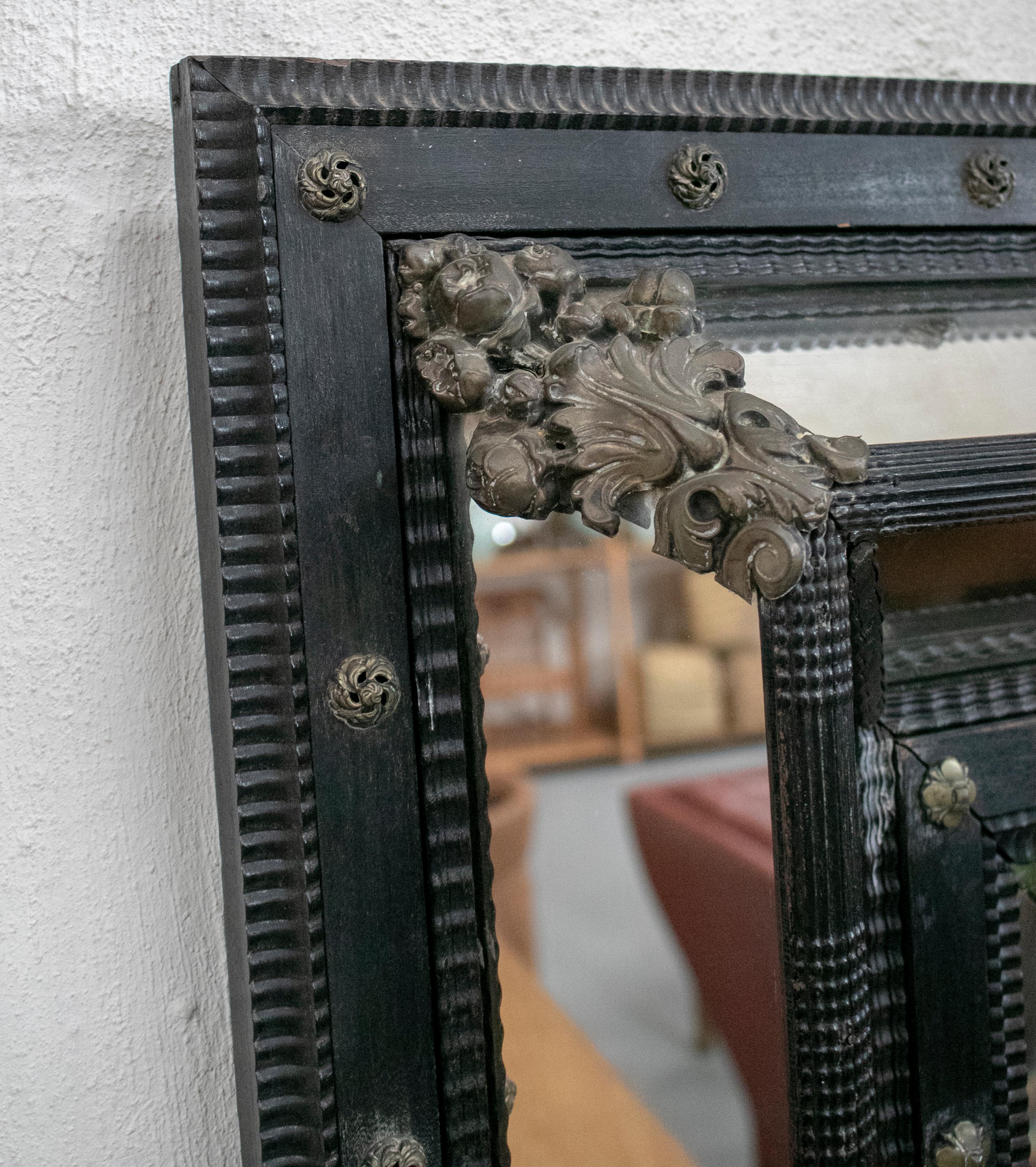 19th Century French Ebonized Mirror with Bronze Decorations 5