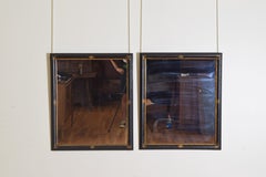 French Pair of Ebonized Mirrors with Stencil Gilt Decoration, 19th Century