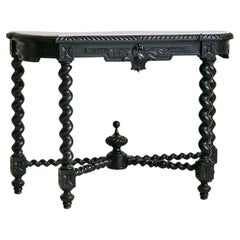 19th Century French Ebonized Wood Barley Twist Console Table with Carrara Marble 19th Century French Ebonized Wood Barley Twist Console Table with Carrara Marble