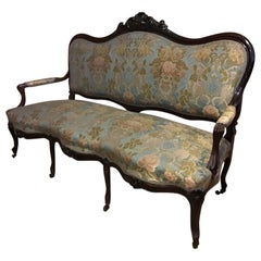 19th Century French Ebonized Wood Canapé with Original Brocade Fabric, 1890s