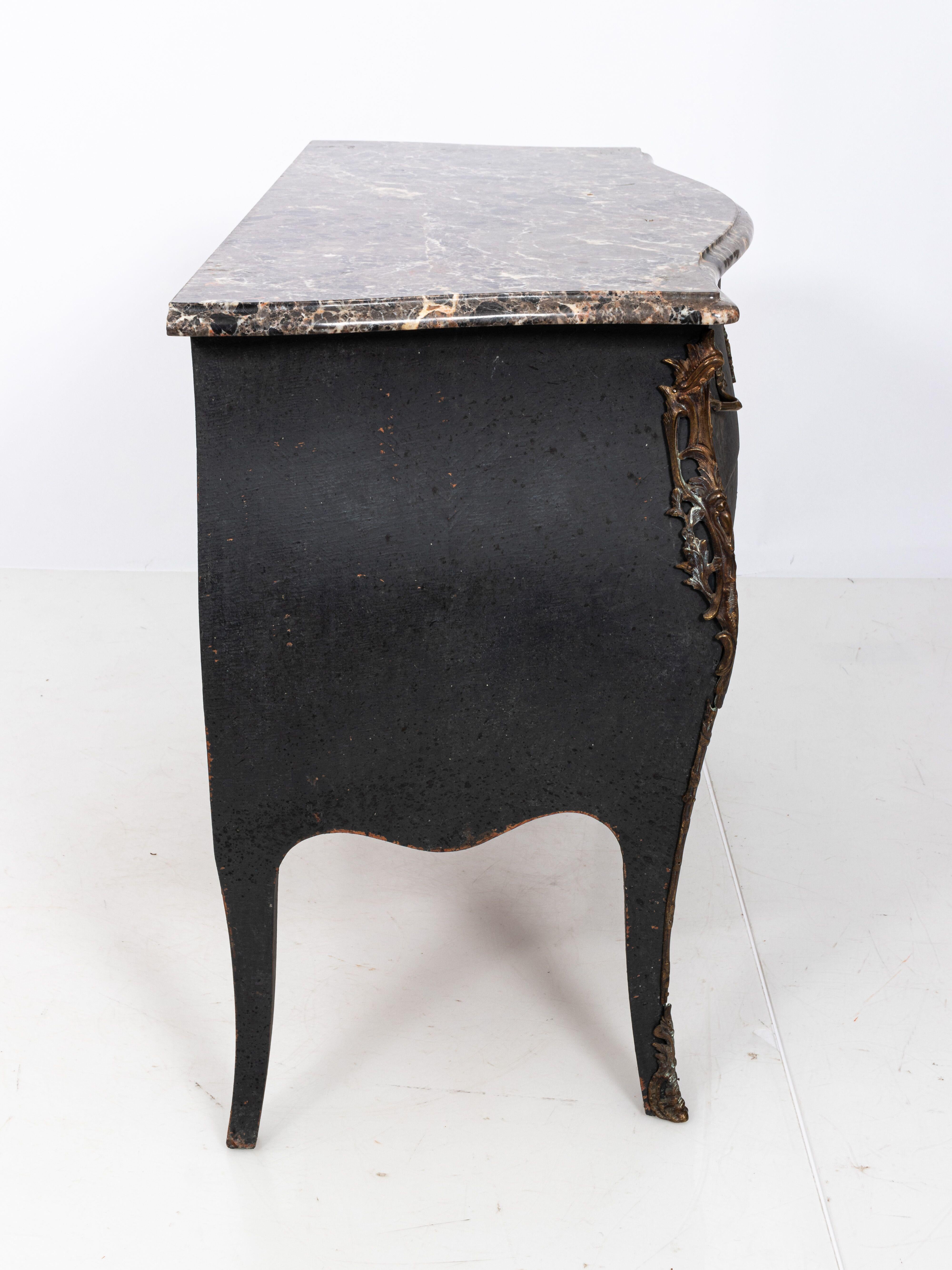 19th Century French Ebony Bombe with Marble Top 2