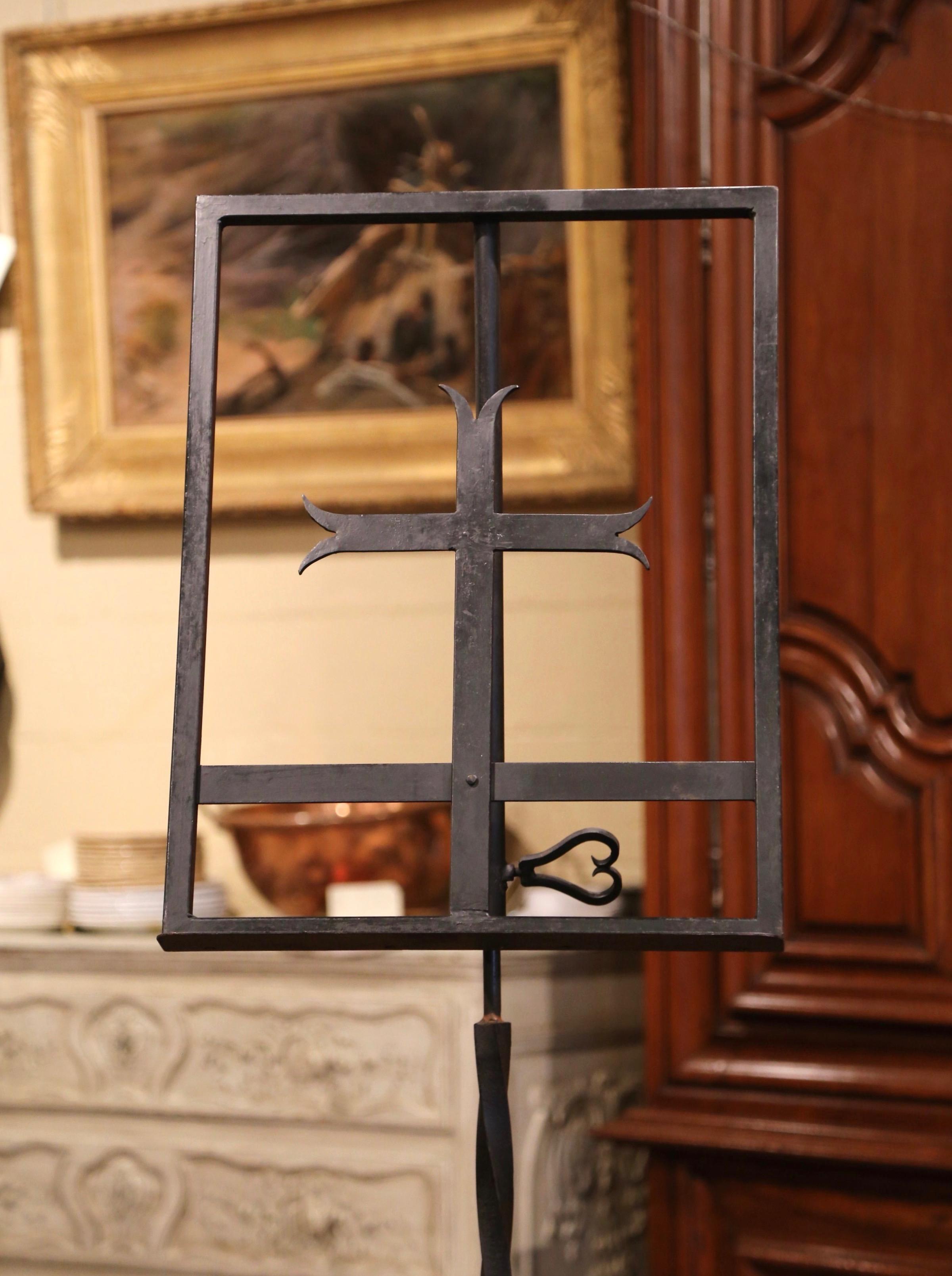 Gothic 19th Century French Ecclesiastical Wrought Iron Swivel Lectern with Center Cross
