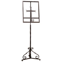 19th Century French Ecclesiastical Wrought Iron Swivel Lectern with Center Cross