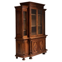 19th Century French Eclectic Oak Vitrine with Carved Diamond Panels