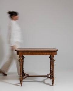 19th Century French Eclectic Side Table with Dark Wood and Turned Legs