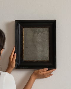 19th Century French Eclectic Wall Mirror, Black Wood Frame, Aged Glass