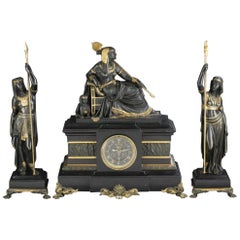 19th Century French Egyptian Revival Bronze Clockset by S. Marti & Cie