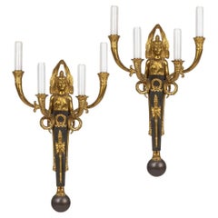 19th Century French Egyptian Revival Part Ormolu D'appliques Wall Lights, c 1830