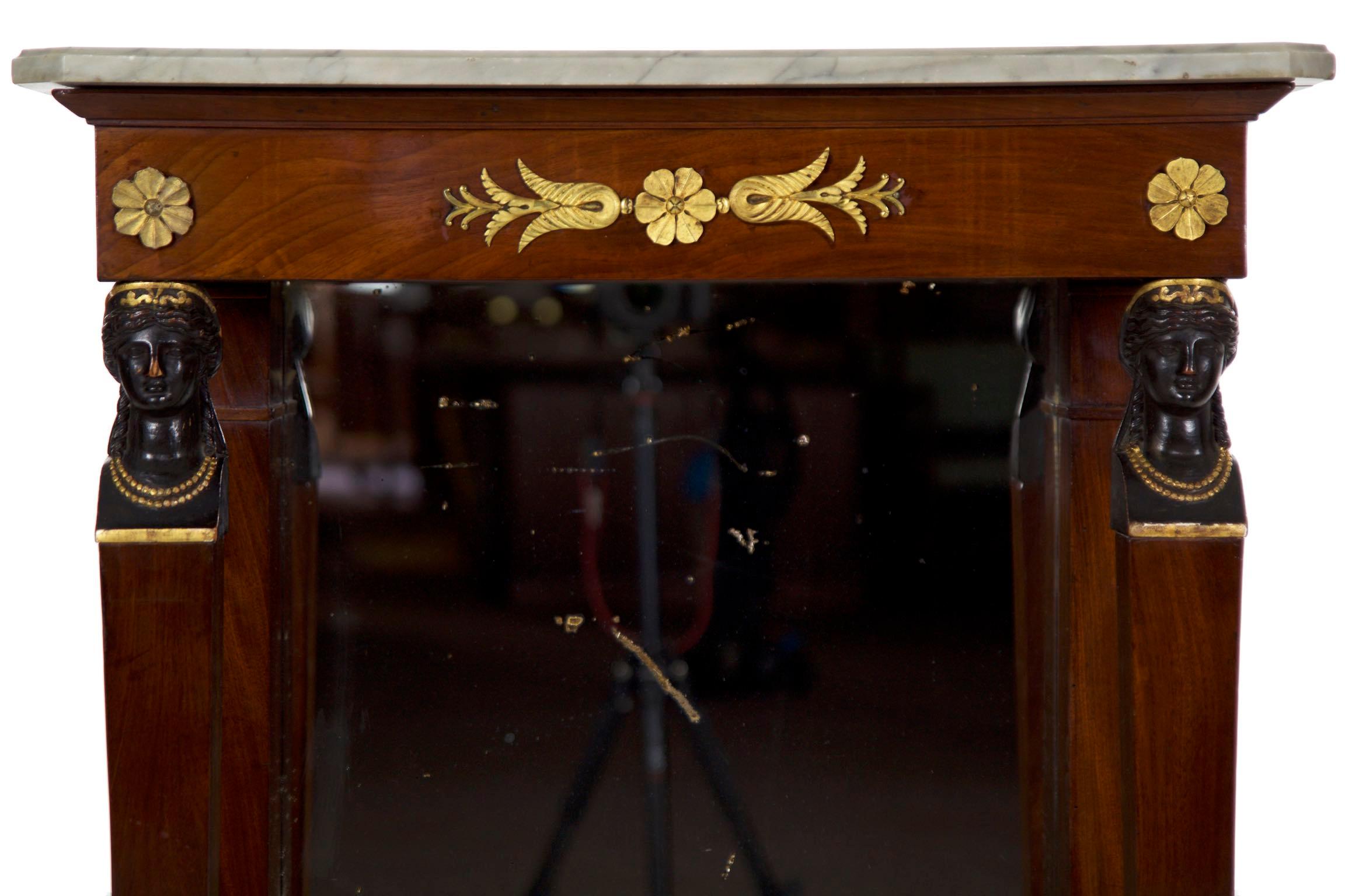 Carved 19th Century French Egyptian Revival Pier Table with Marble Top