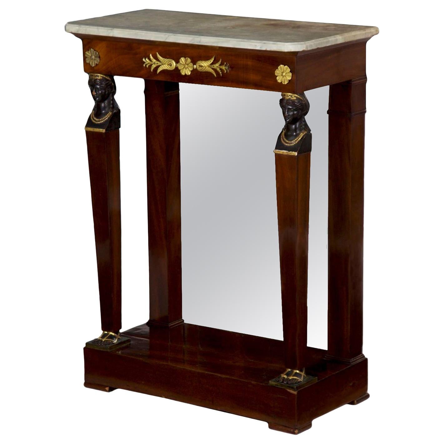 19th Century French Egyptian Revival Pier Table with Marble Top