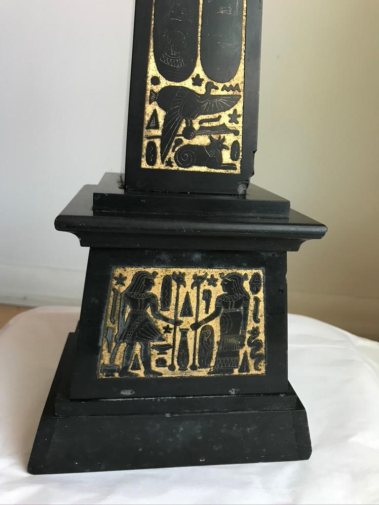 Etched 19th Century French Egyptian Revival Slate and Gilt Obelisk
