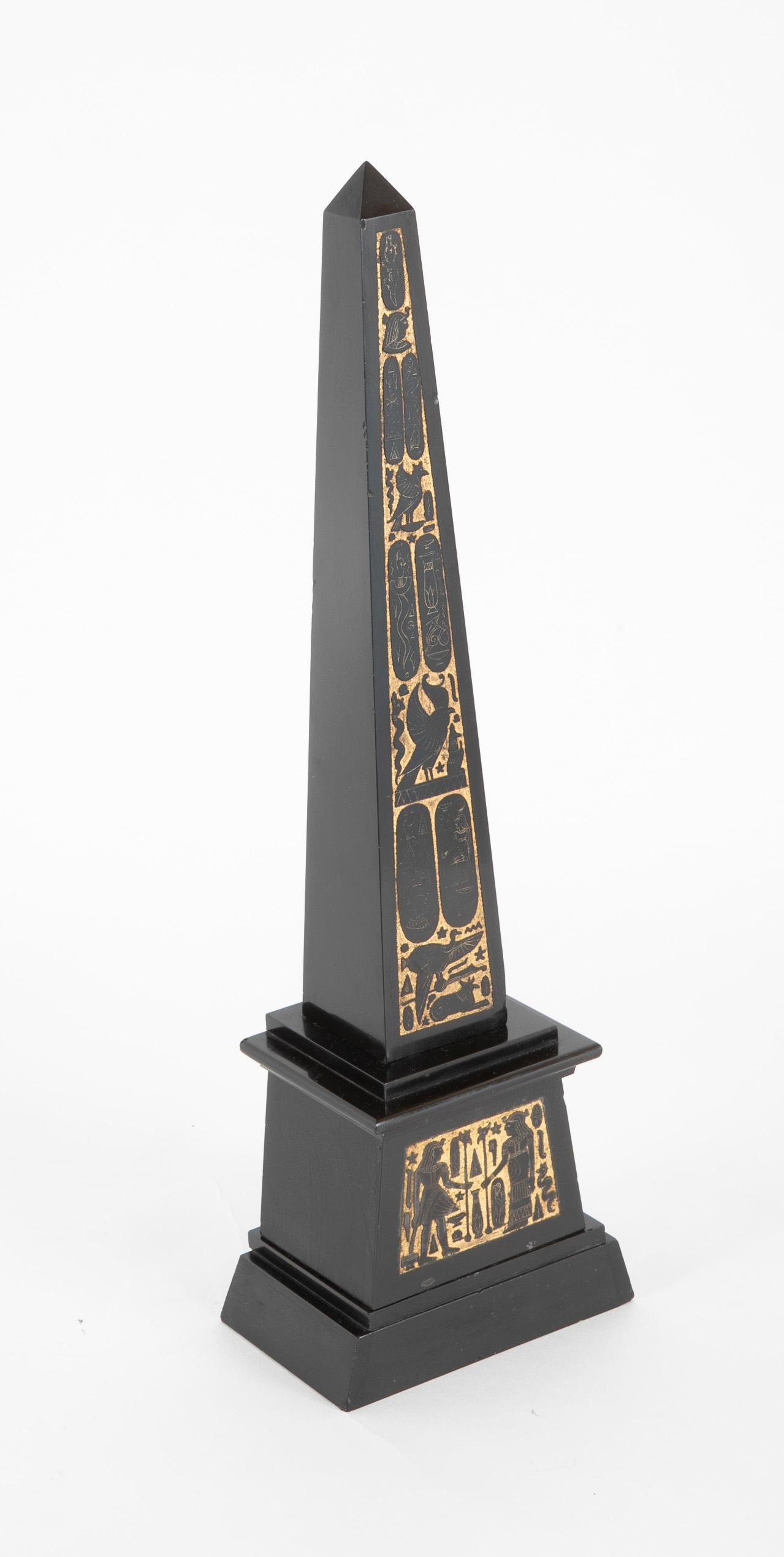 19th Century French Egyptian Revival Slate and Gilt Obelisk In Good Condition For Sale In Stamford, CT