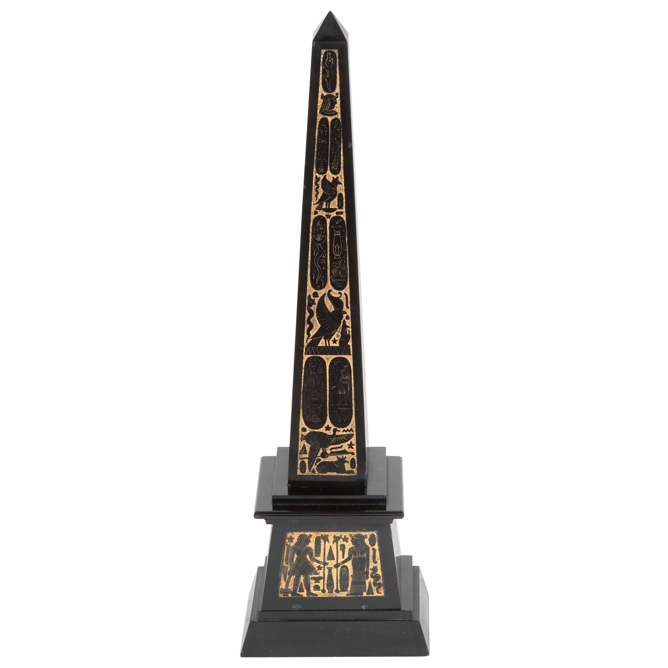19th Century French Egyptian Revival Slate and Gilt Obelisk For Sale