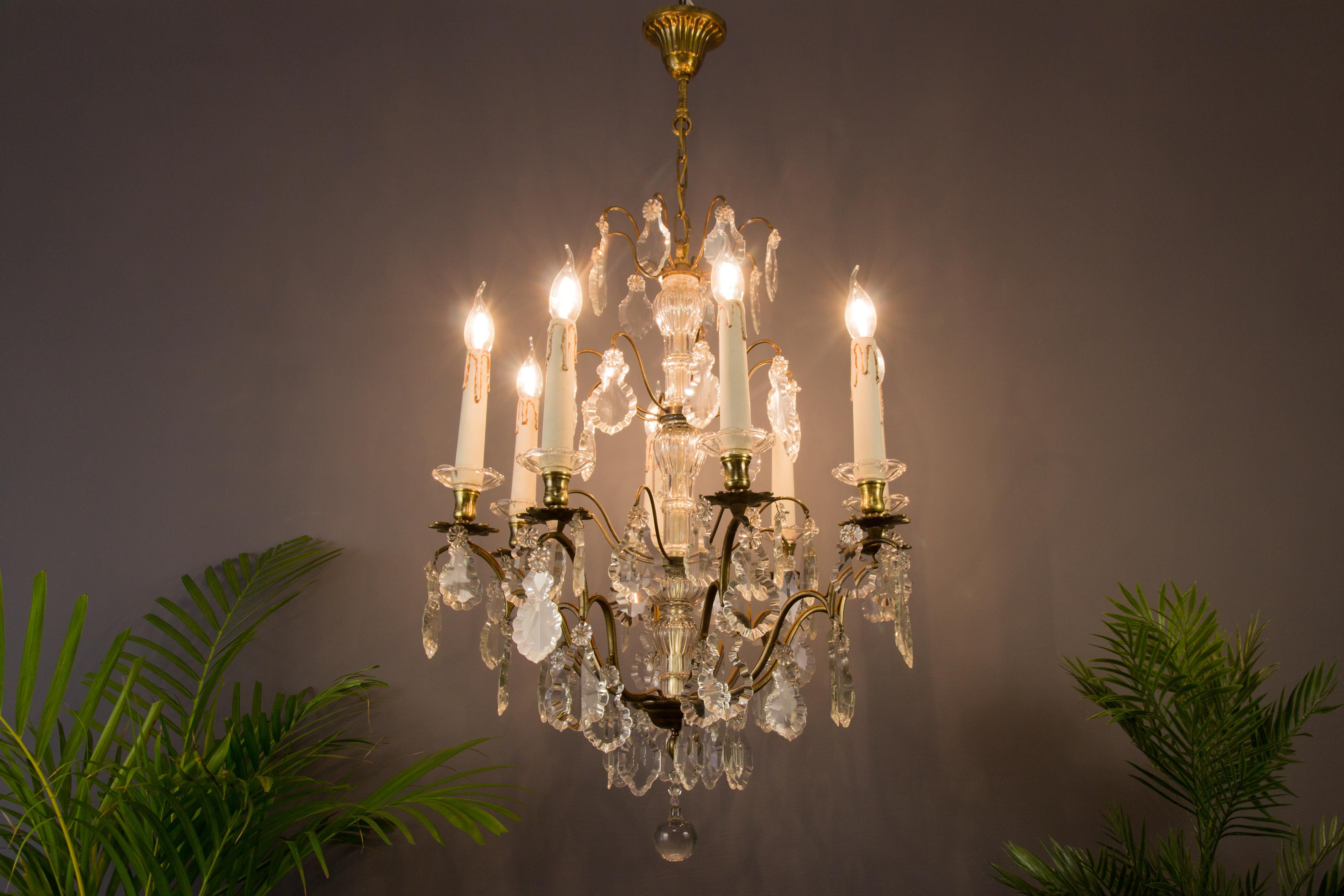 19th Century French Eight–Light Crystal and Bronze Chandelier 1