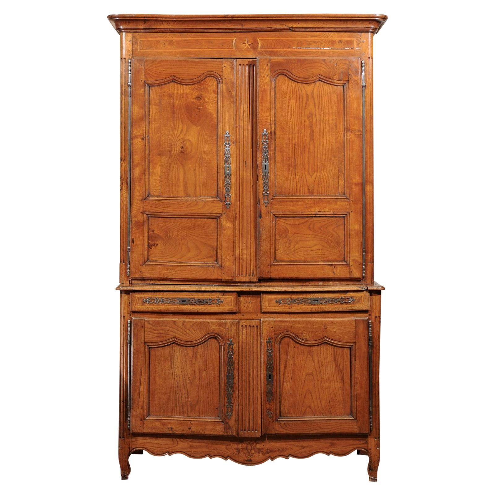 19th Century French Elm Buffet Deux Corps