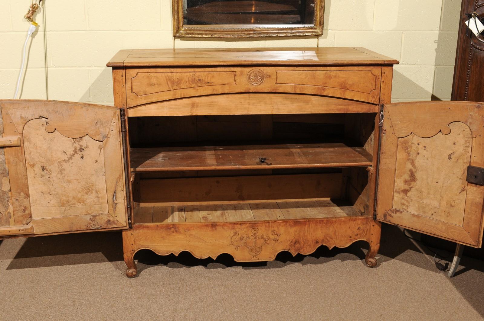 19th Century French Elm Buffet with Flower & Urn Carving For Sale 5