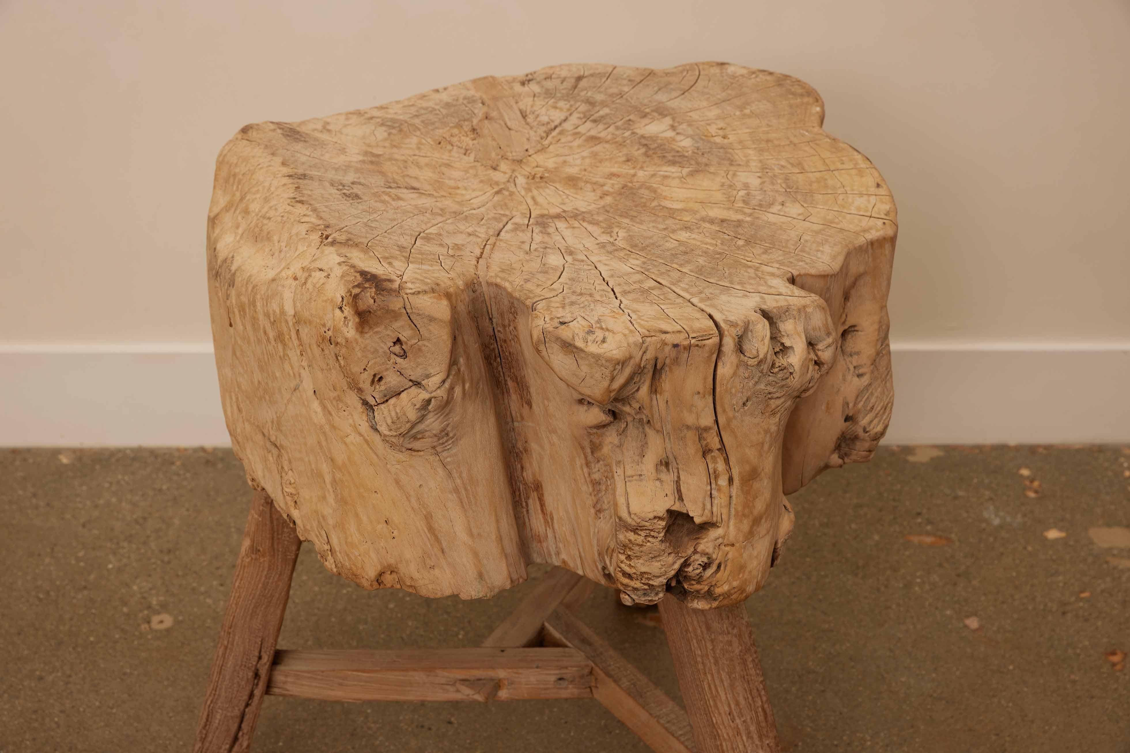 19th Century French Elm Chopping Block Side Table In Good Condition For Sale In Santa Monica, CA