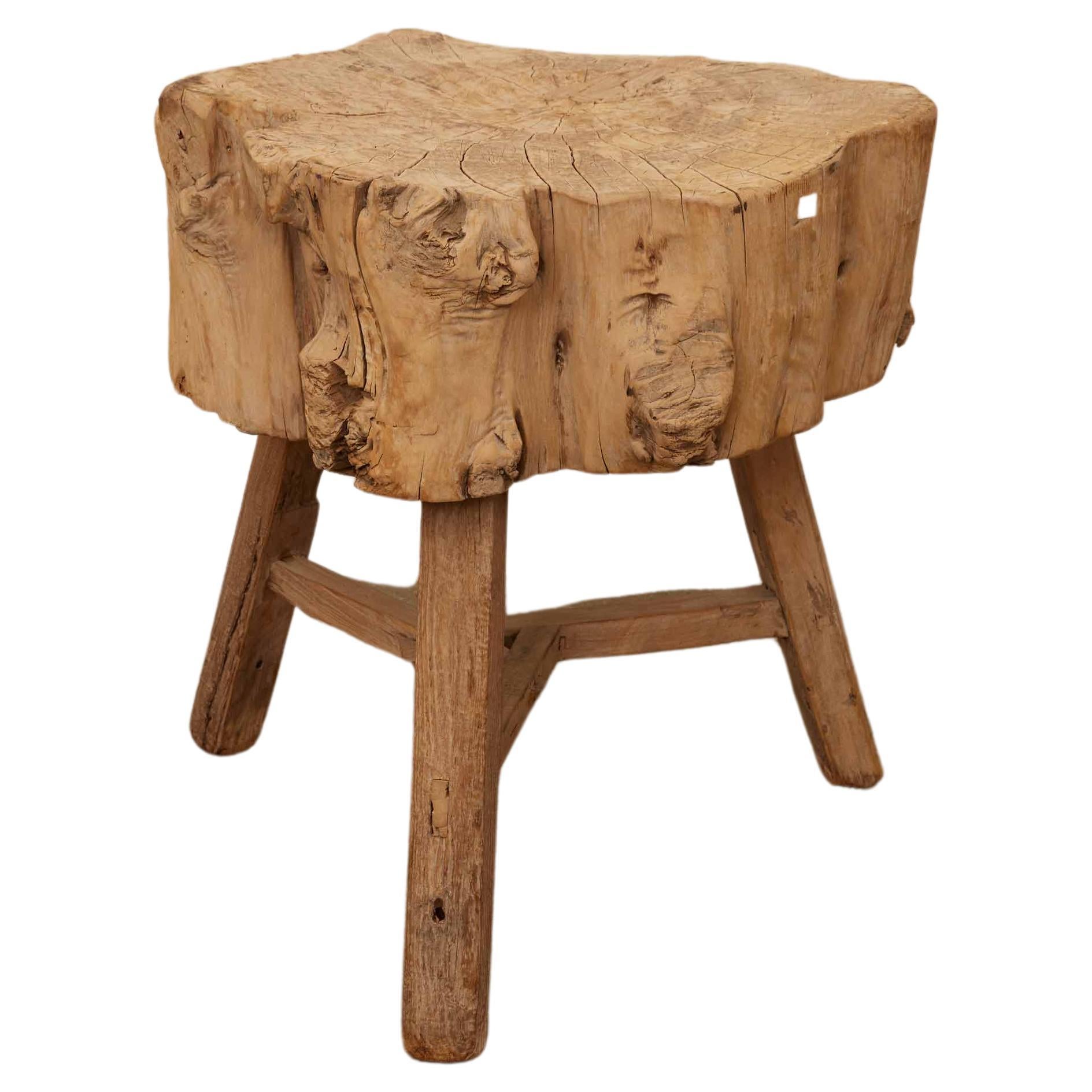 19th Century French Elm Chopping Block Side Table For Sale