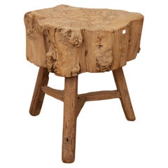 19th Century French Elm Chopping Block Side Table