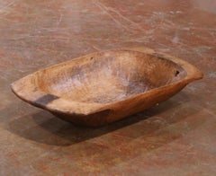 19th Century French Elm Dough Bowl with Hand-Carved Handle