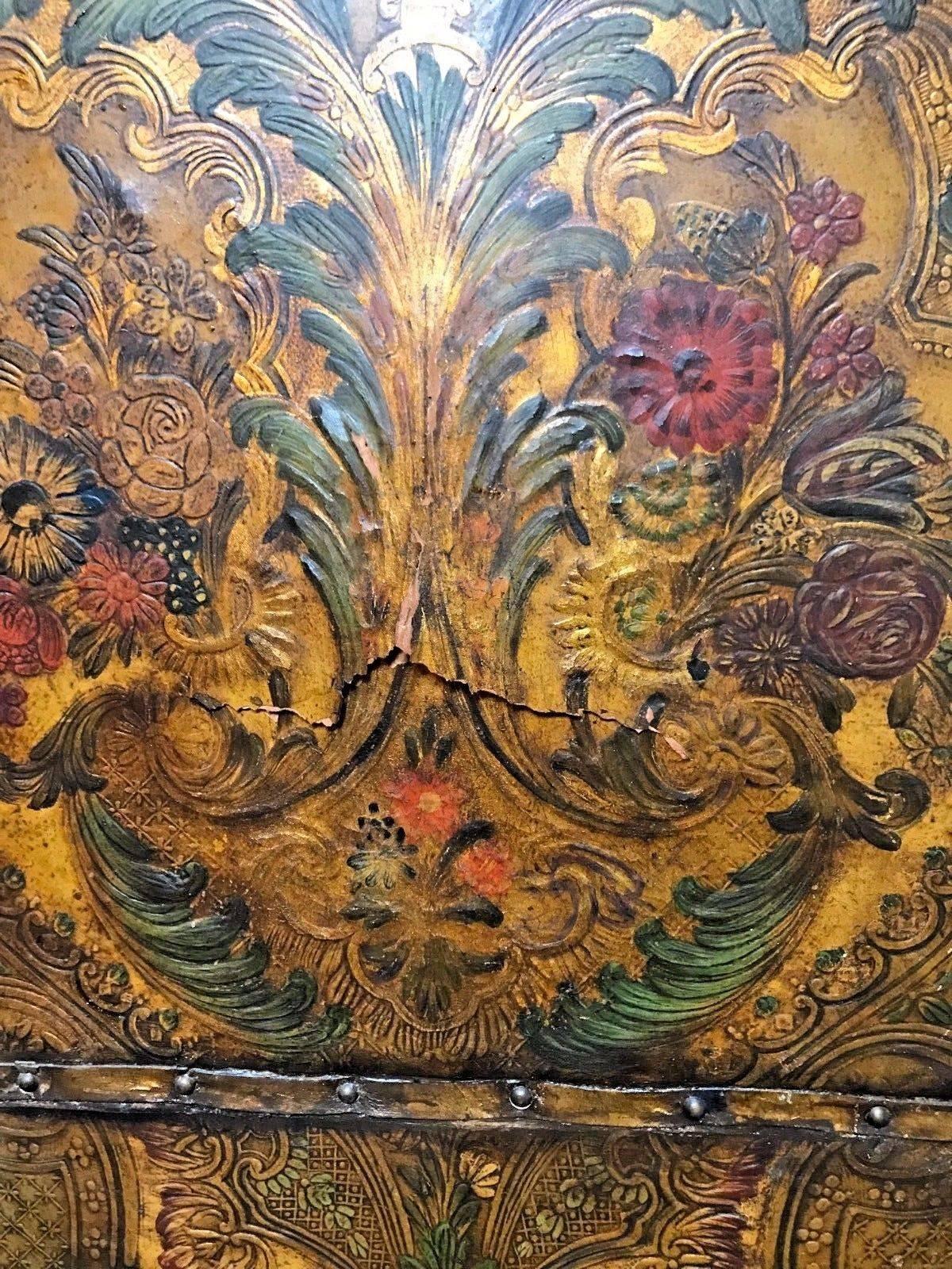 19th Century French Embossed Leather Screen In Good Condition In Dallas, TX
