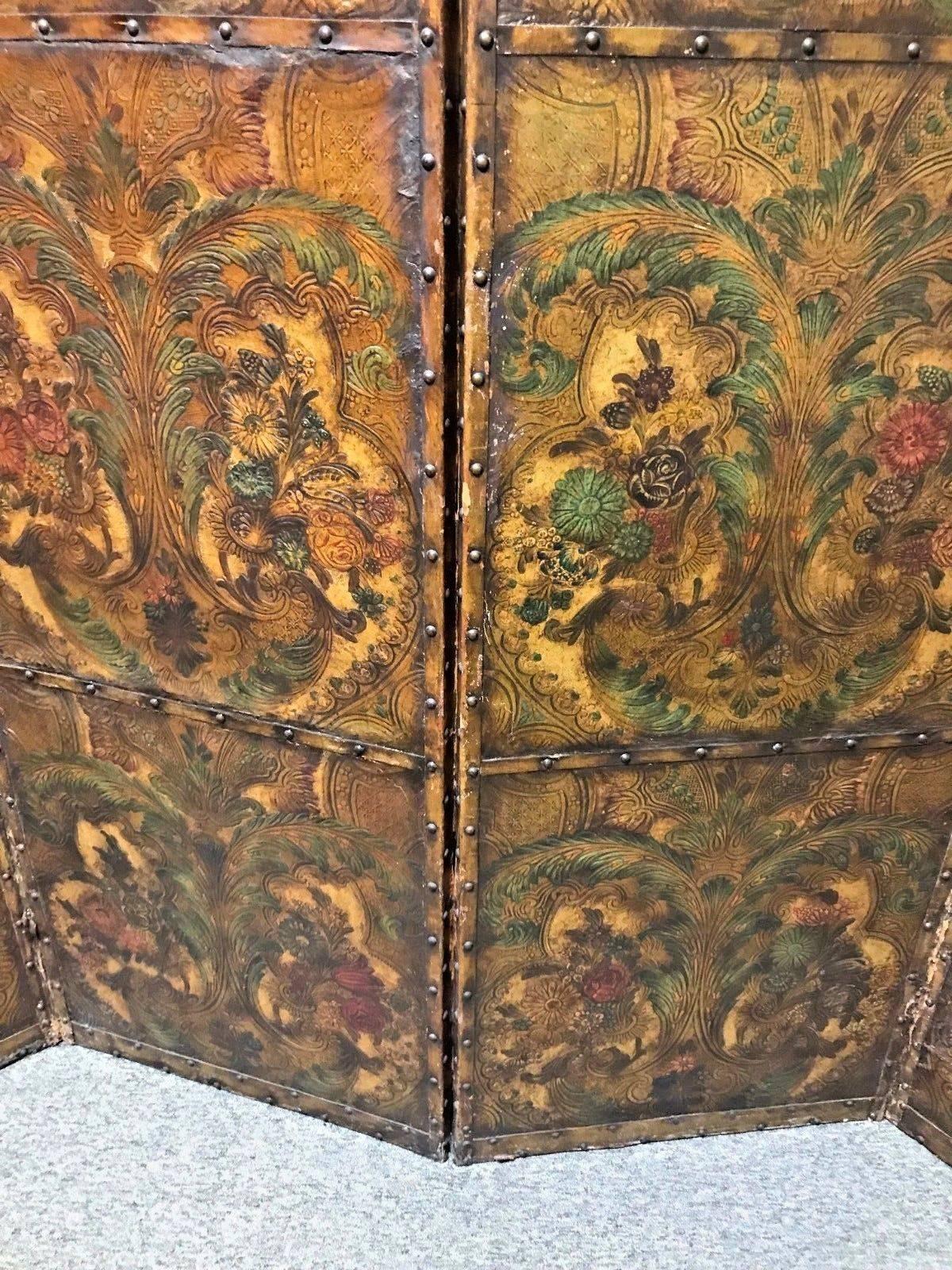 Late 19th Century 19th Century French Embossed Leather Screen