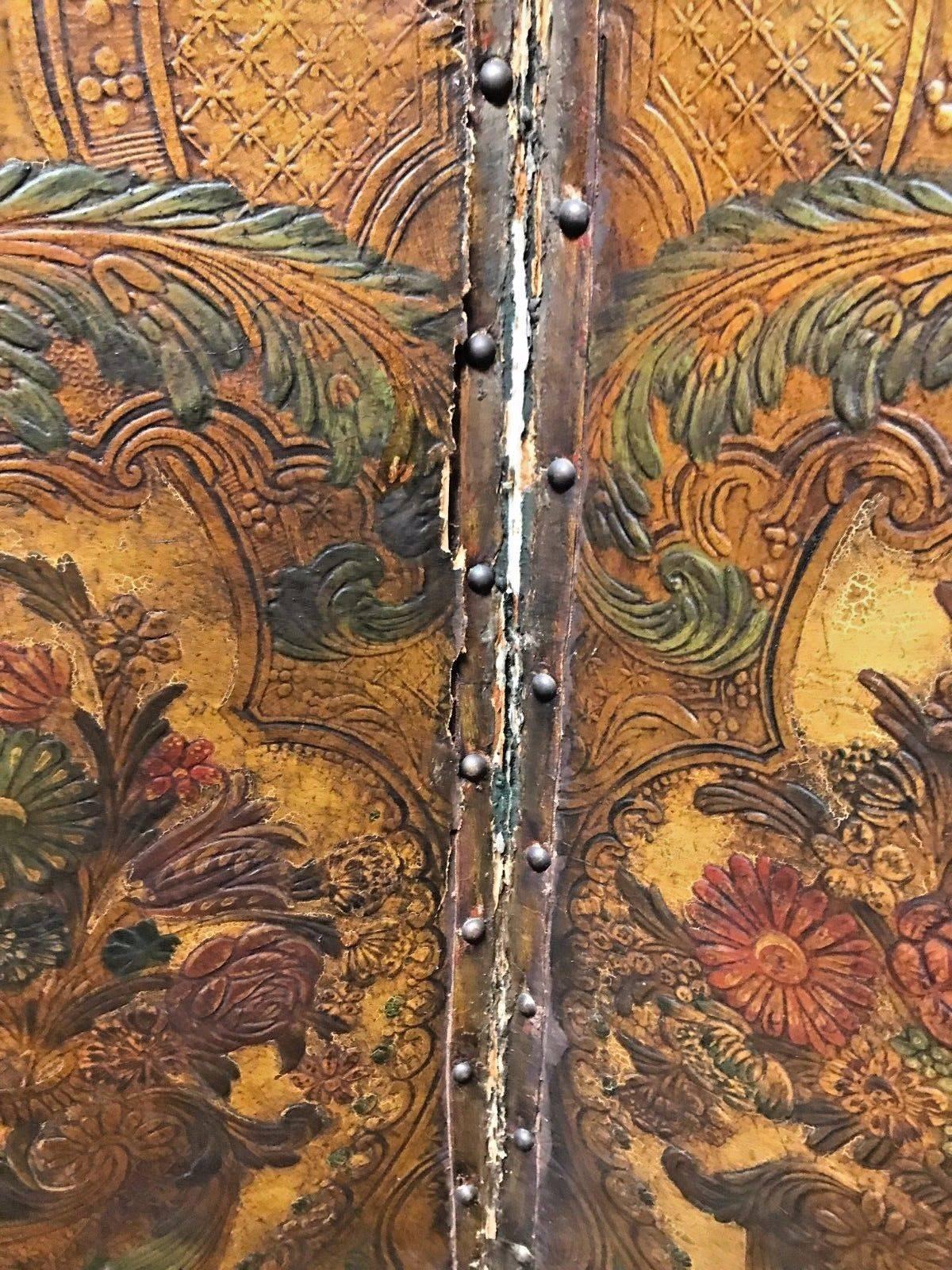 19th Century French Embossed Leather Screen 1