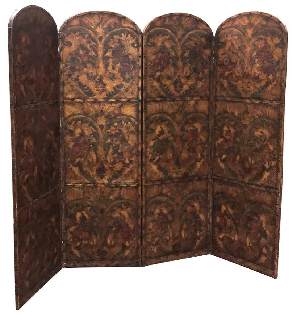 19th Century French Embossed Leather Screen 2