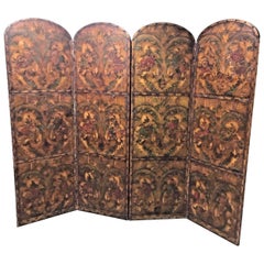 19th Century French Embossed Leather Screen