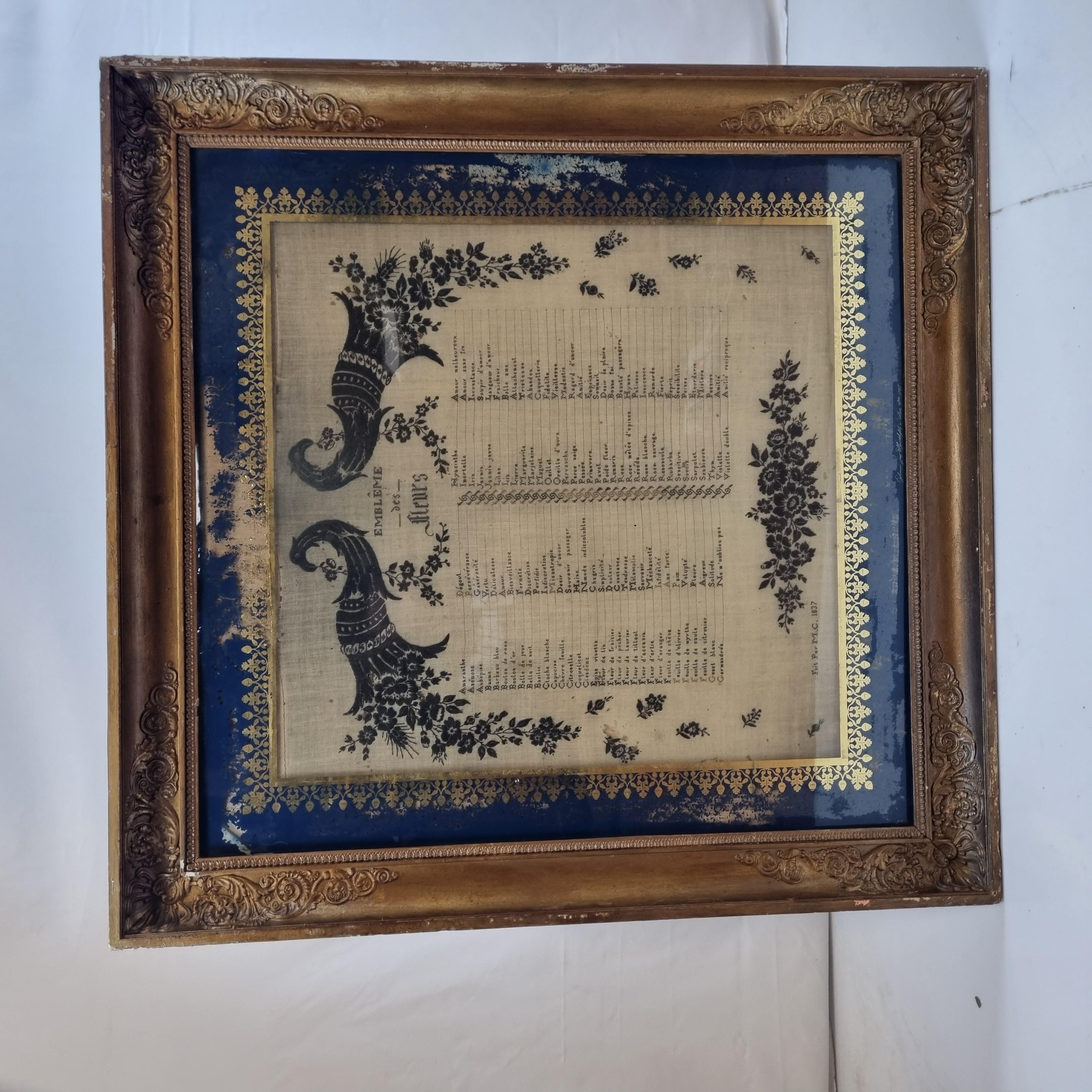 Small French embroidery dated 1837 and framed with 