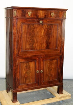 19th Century French Empire Abattant Secretary Desk in Flame Mahogany Drop Down
