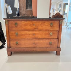 19th Century French Empire Antique Chest with Marble Top & Lion Pulls