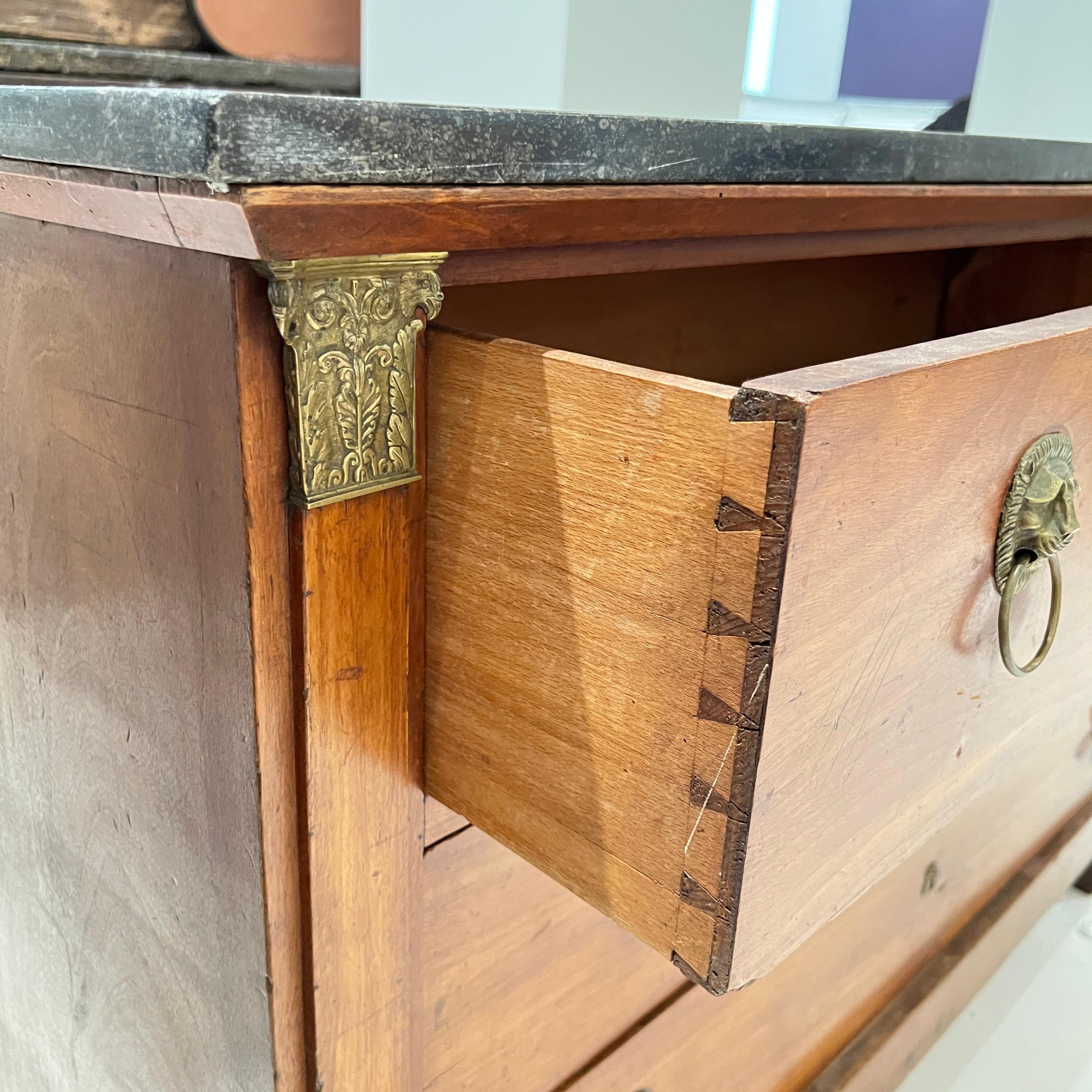 19th Century French Empire Antique Chest with Marble Top & Lion Pulls For Sale 2