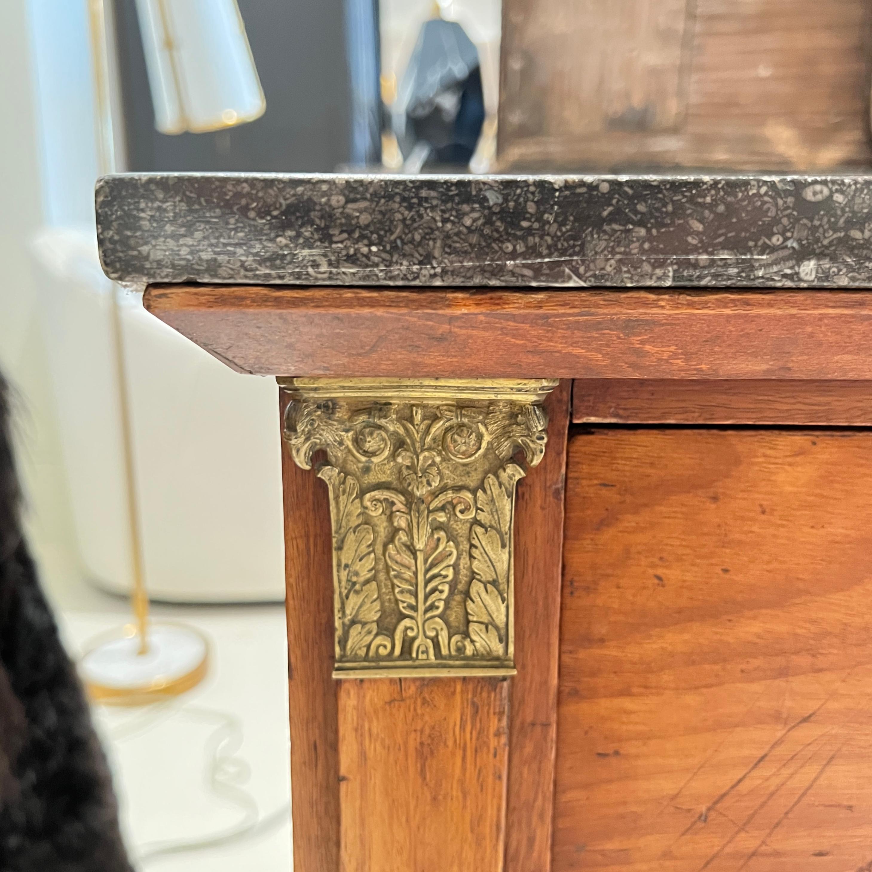 19th Century French Empire Antique Chest with Marble Top & Lion Pulls For Sale 3