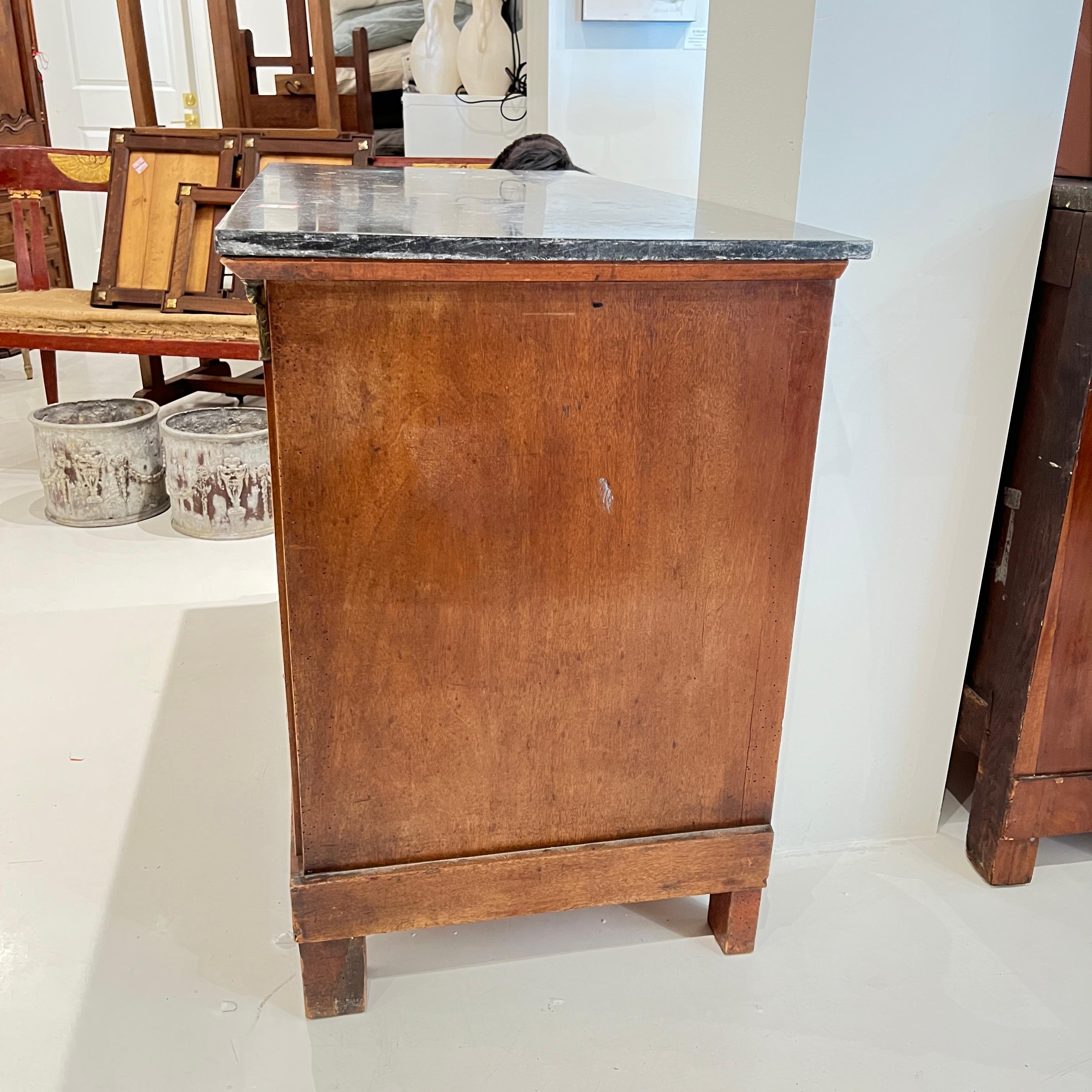19th Century French Empire Antique Chest with Marble Top & Lion Pulls For Sale 5