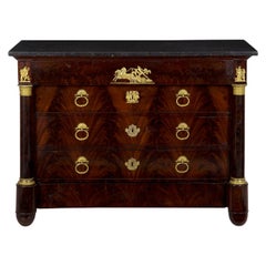 19th Century French Empire Antique Mahogany Commode Chest of Drawers