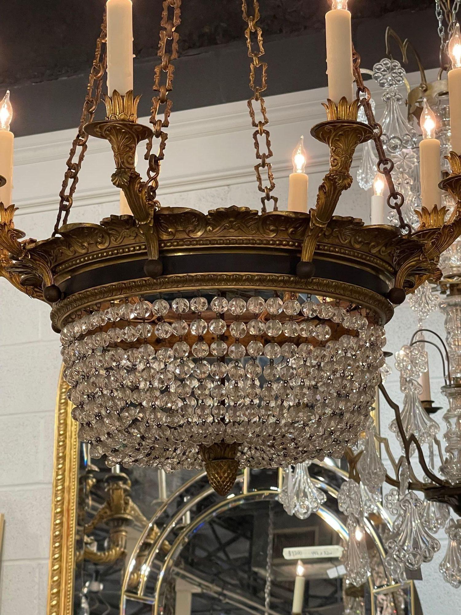 19th Century French Empire Basket Style Chandelier In Good Condition For Sale In Dallas, TX