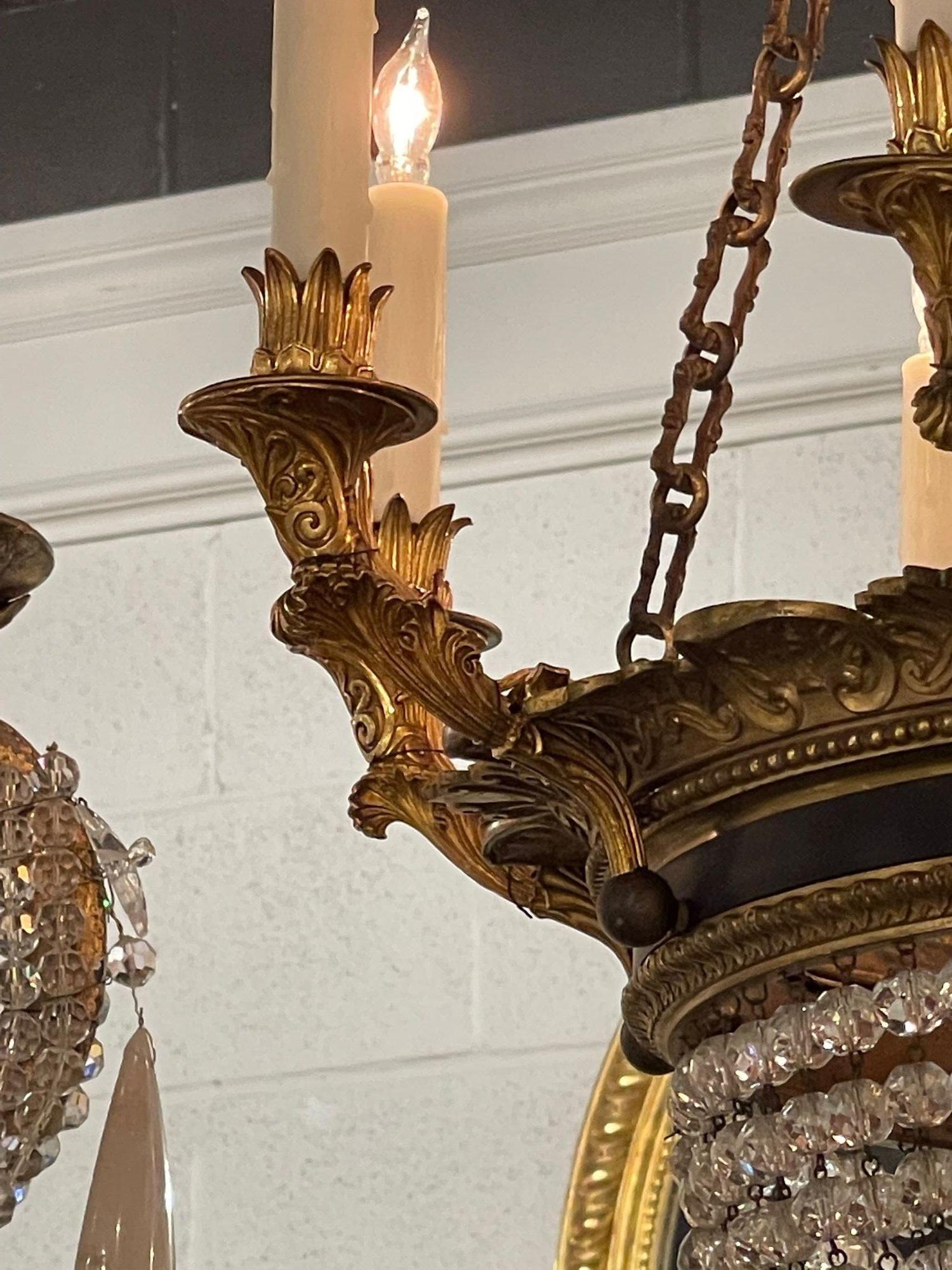 Bronze 19th Century French Empire Basket Style Chandelier For Sale