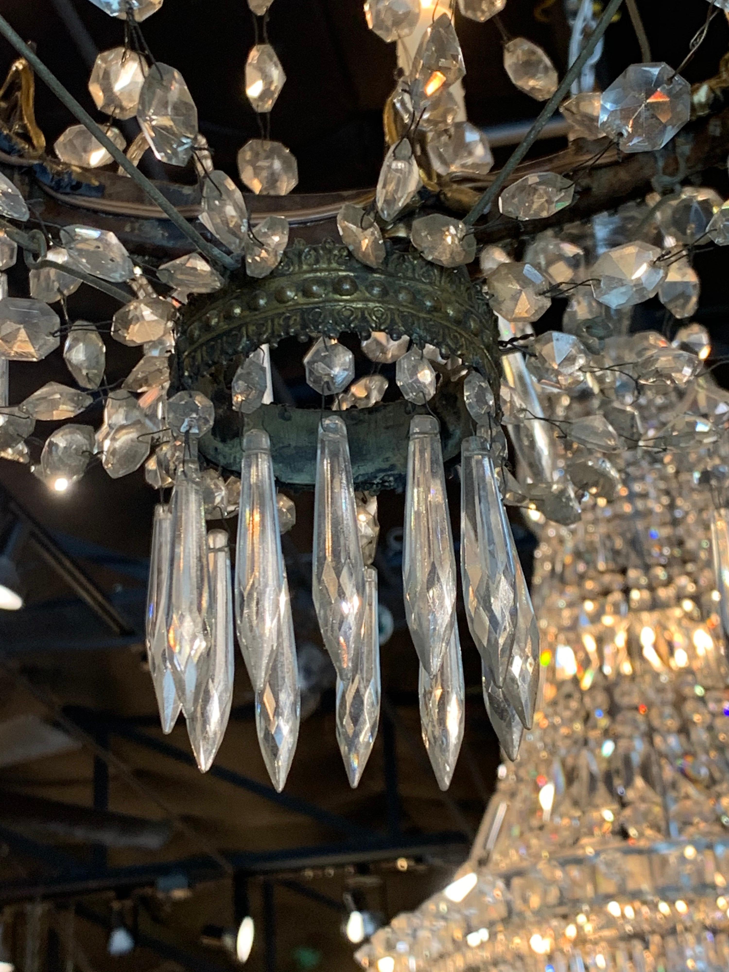 19th Century French Empire Beaded Crystal and Gilt Bronze Chandelier In Good Condition In Dallas, TX