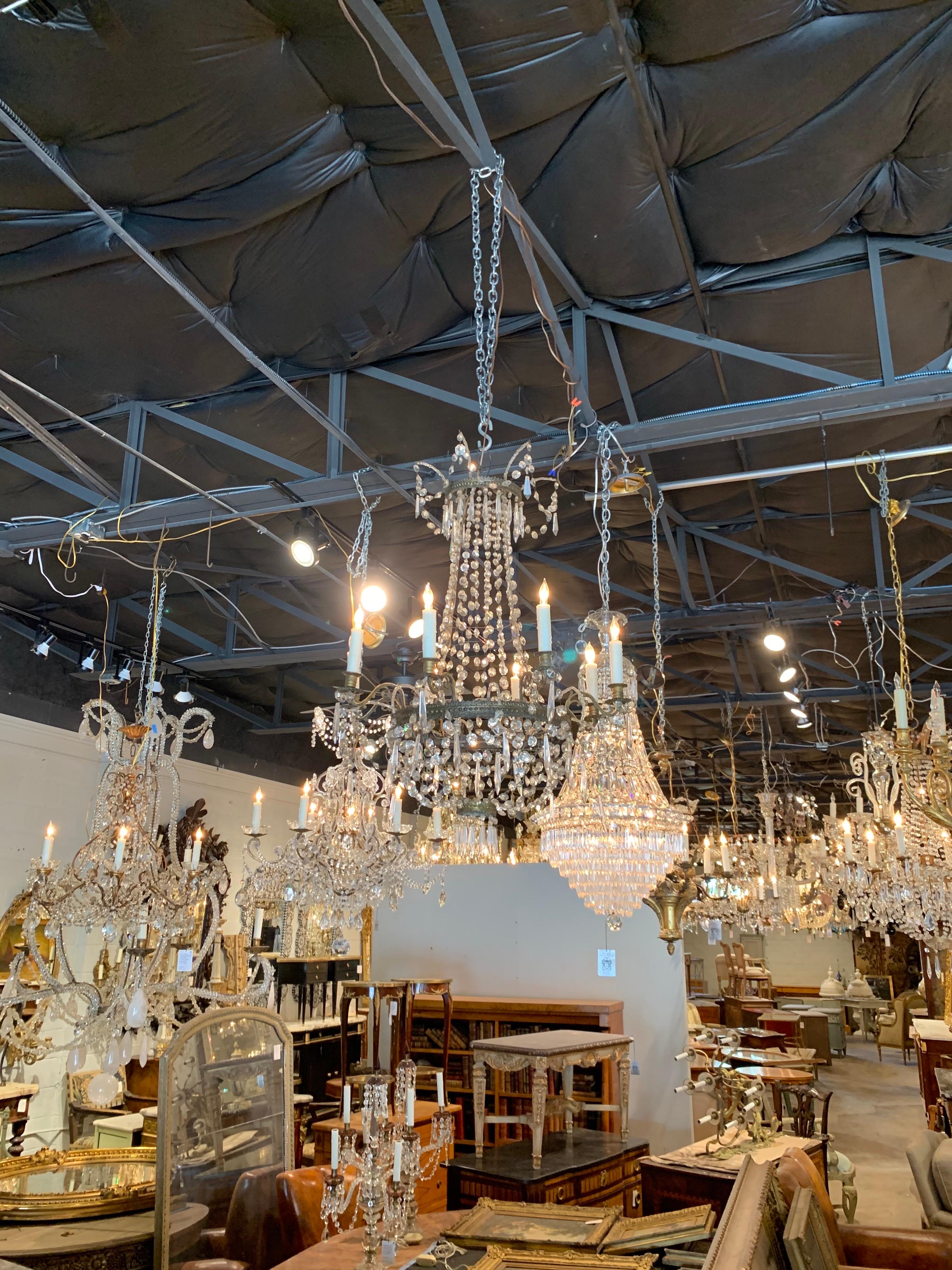 19th Century French Empire Beaded Crystal and Gilt Bronze Chandelier 1