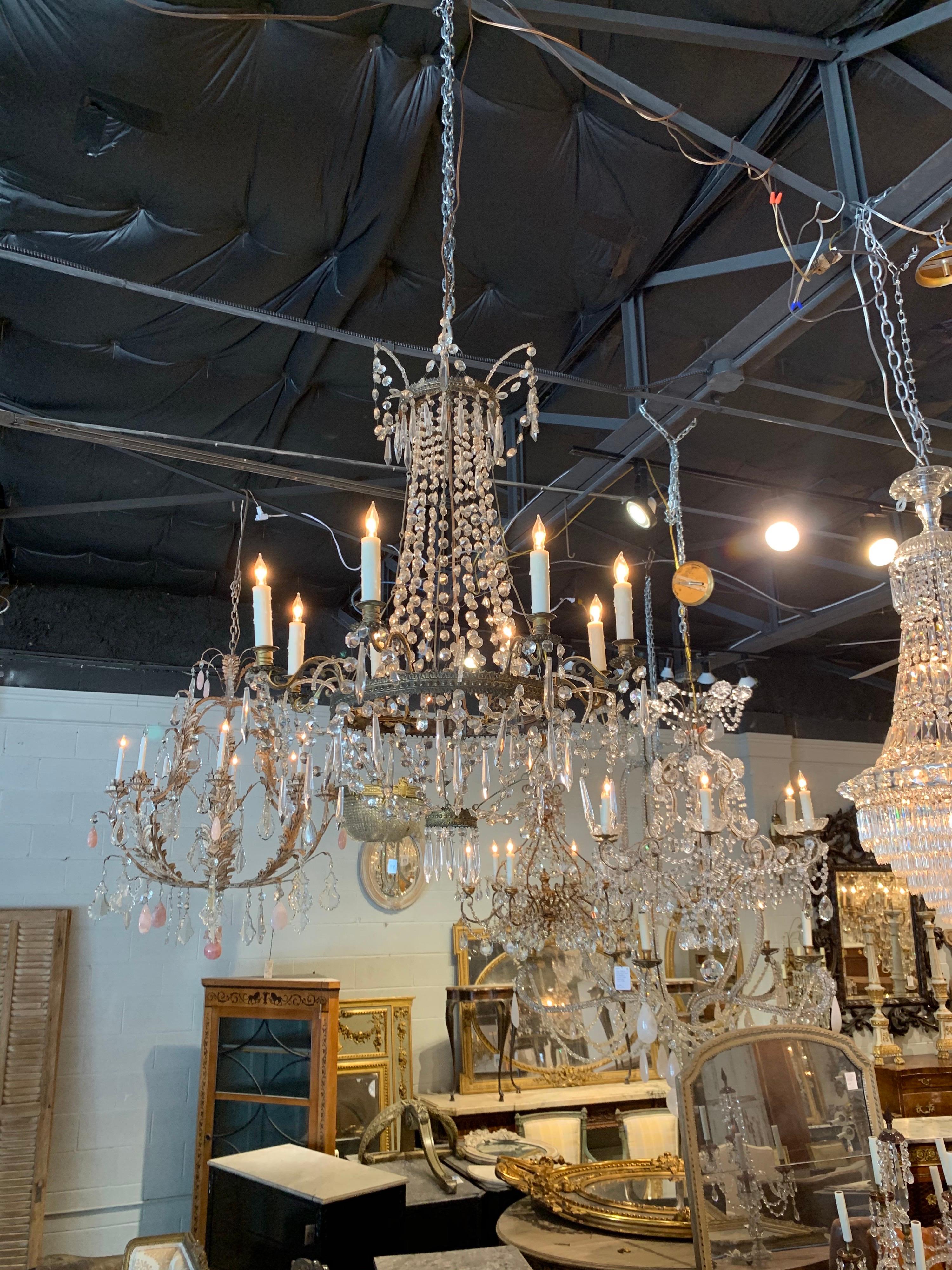 19th Century French Empire Beaded Crystal and Gilt Bronze Chandelier 2