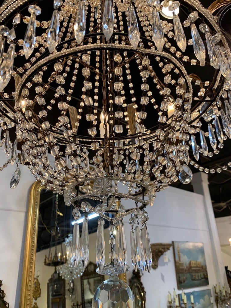19th Century French Empire Beaded Crystal and Tole Chandelier at 1stDibs