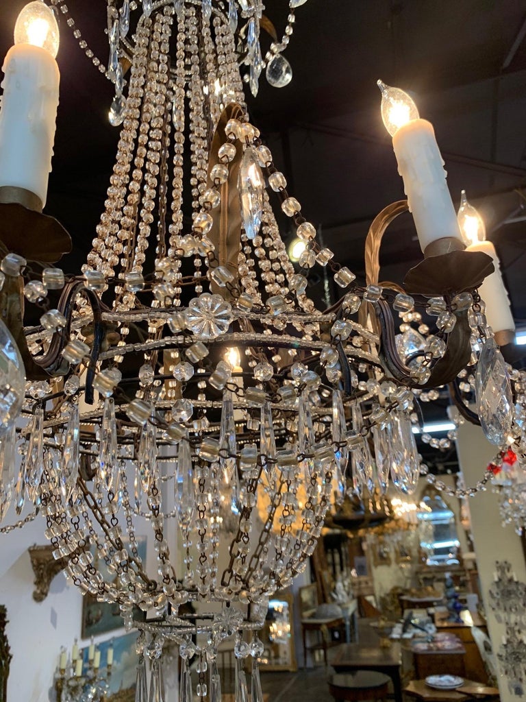 19th Century French Empire Beaded Crystal and Tole Chandelier at 1stDibs