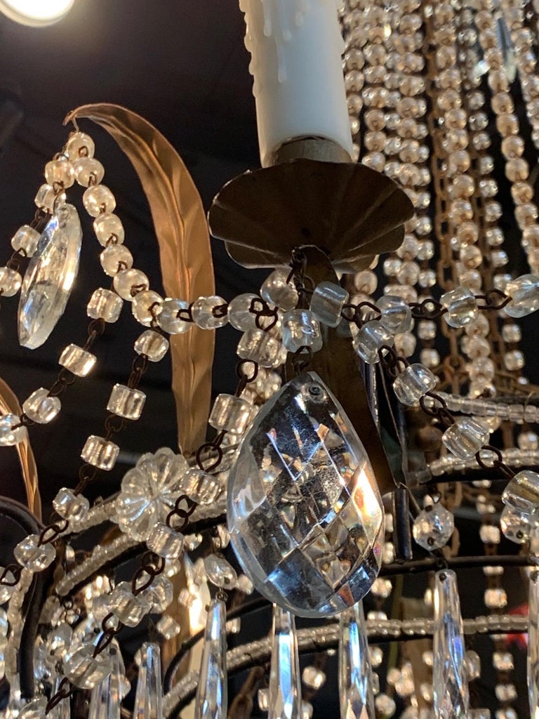 19th Century French Empire Beaded Crystal and Tole Chandelier at 1stDibs