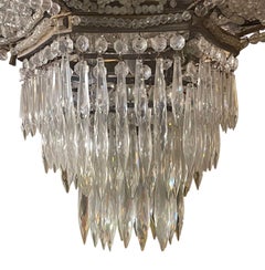 19th Century French Empire Beaded Crystal & Bronze Chandelier