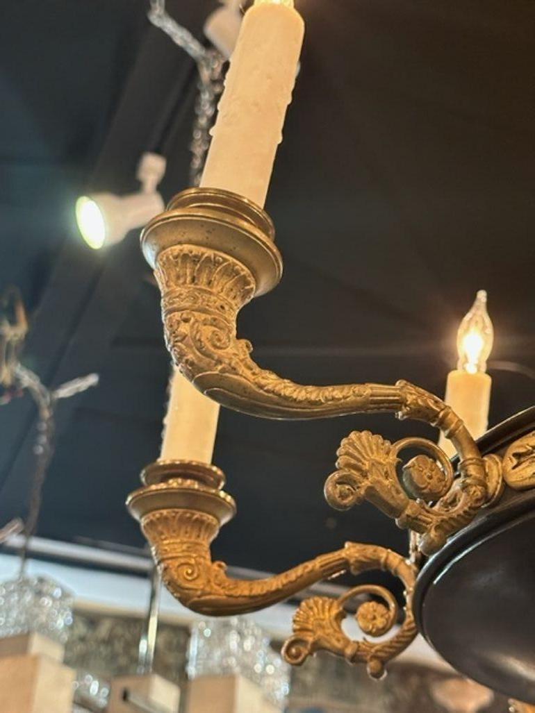 19th Century French Empire Bronze 8 Light Chandelier In Good Condition For Sale In Dallas, TX