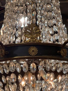 Araña imperio francesa del siglo XIX de bronce y cristal en forma de cesta