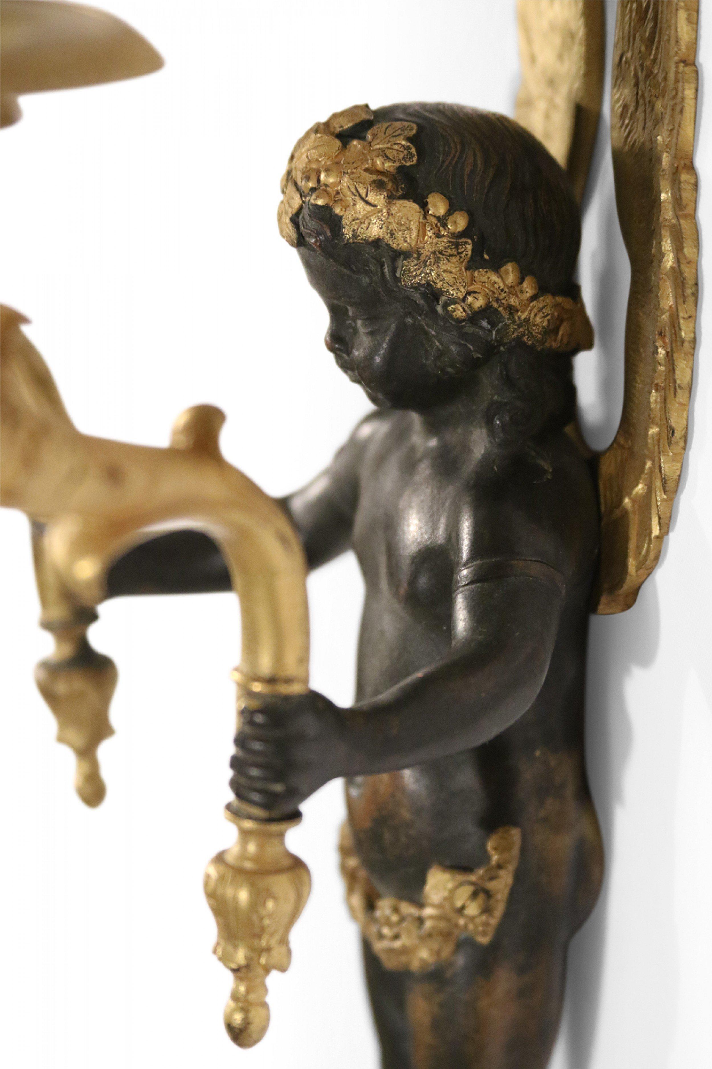 19th Century French Empire Bronze and Ebonized Caryatid Figural Wall Sconce For Sale 6